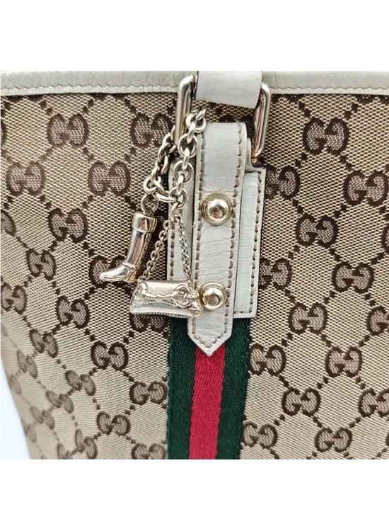 Gucci Beige GG Canvas Tote with Green-Red Stripe - Picture 8 of 14